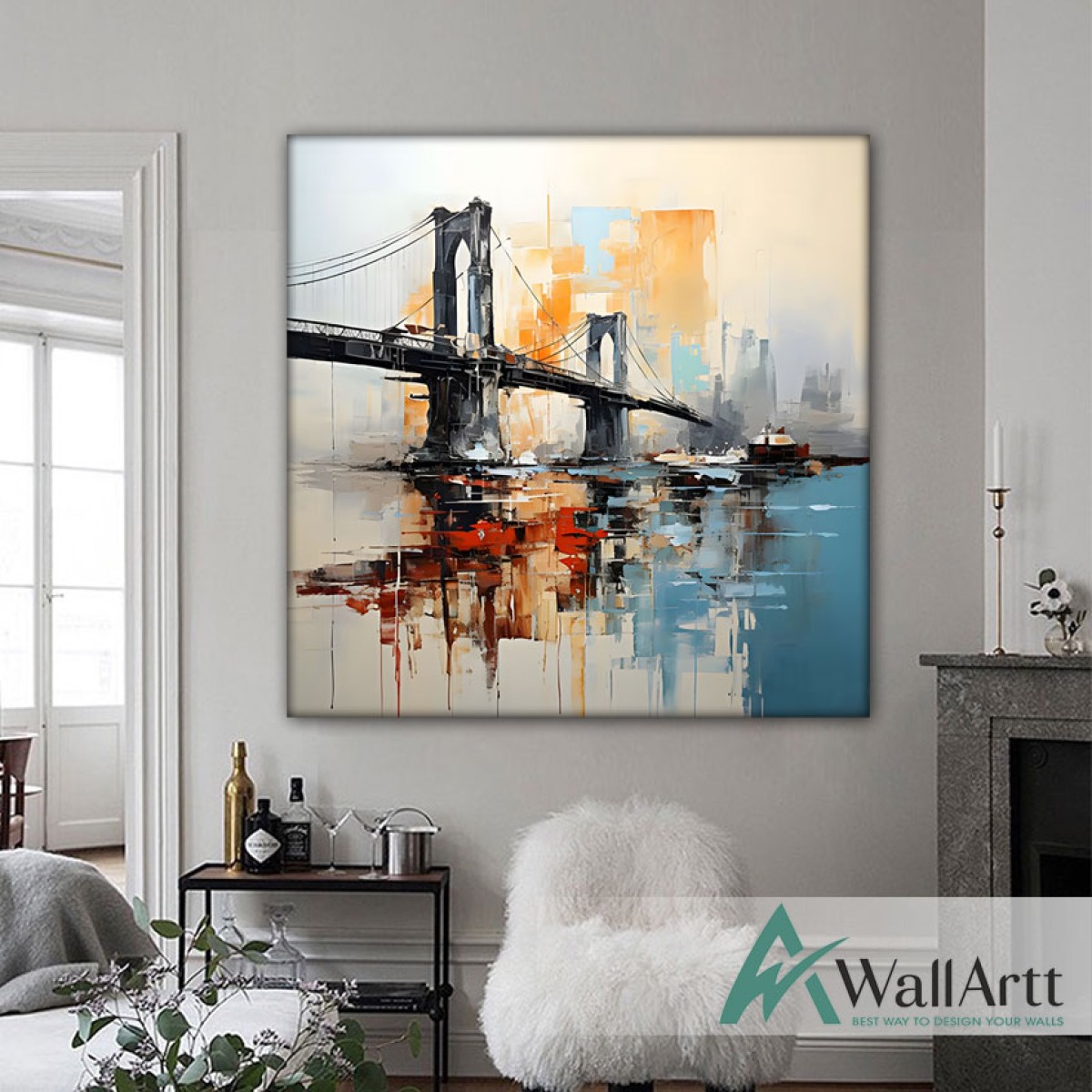 Abstract Bridge Textured Partial Oil Painting - Wall Art